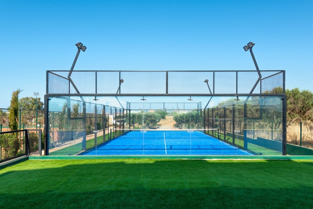 Padel court with glass walls