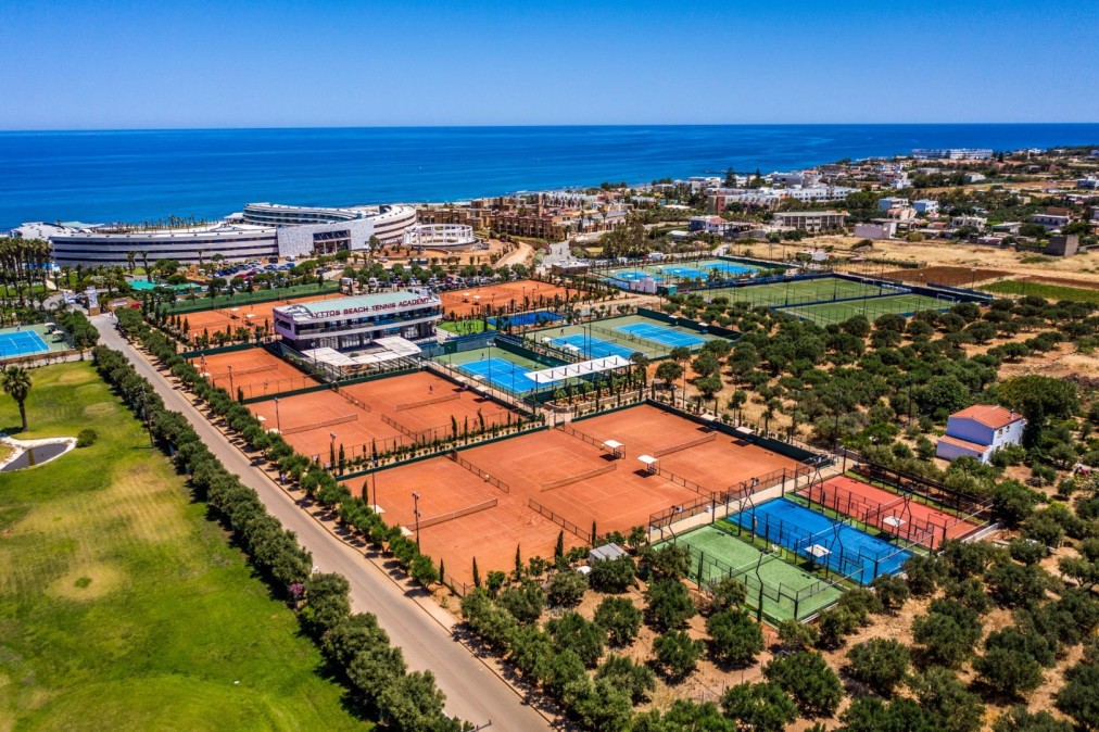 Tennis academy and beachfront hotel, aerial view