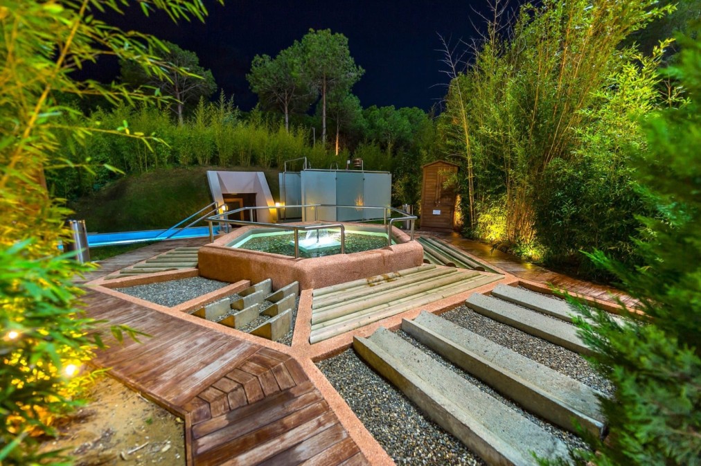 Evening view of Kneipp walking path and recovery garden