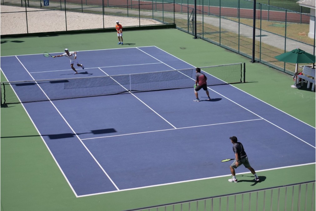 Outdoor tennis court in use