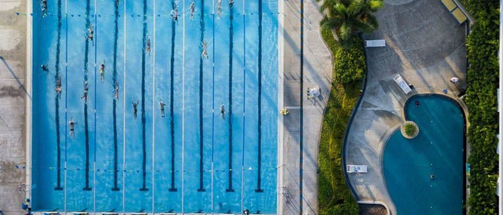 Lap pool and leisure pool, aerial view