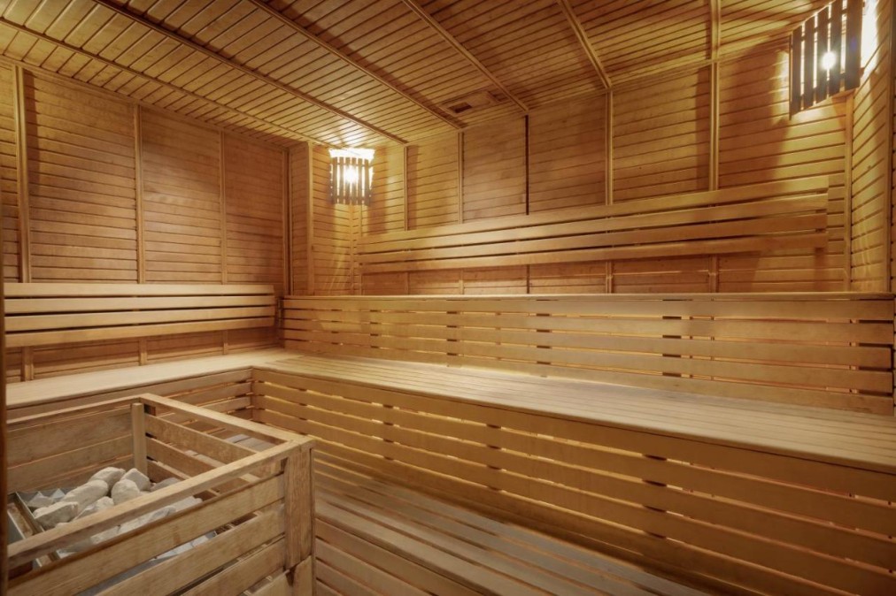 Sauna interior with wood benches
