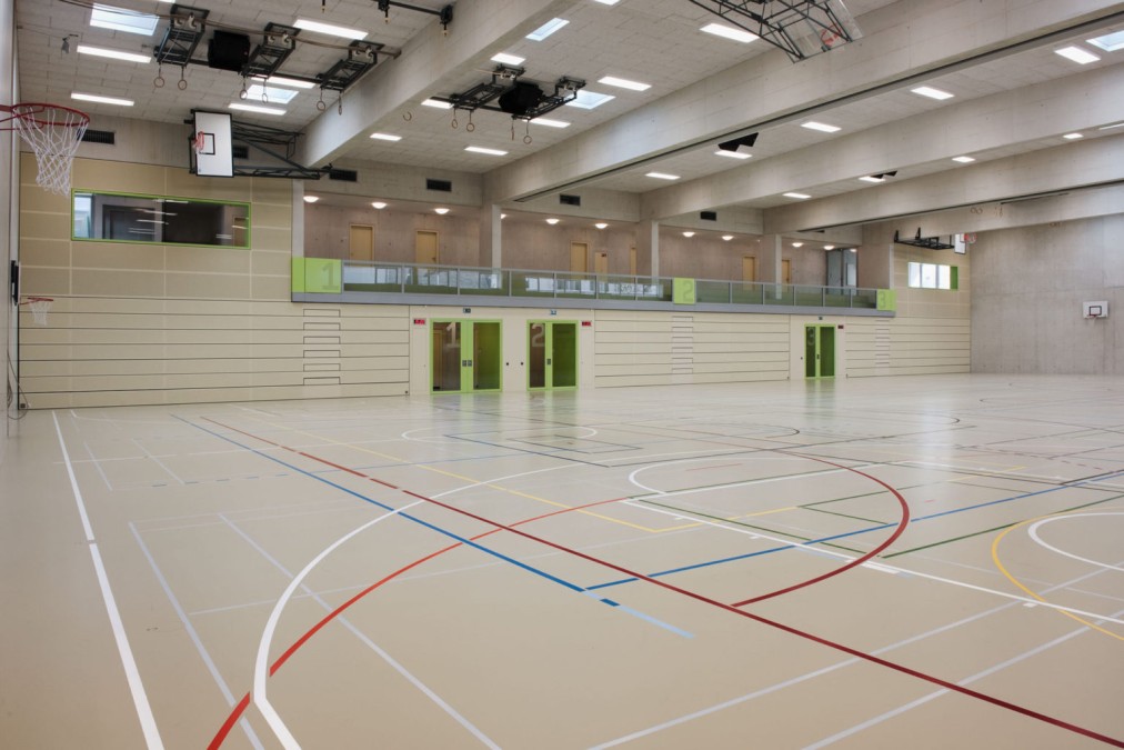 Indoor basketball court with hoops