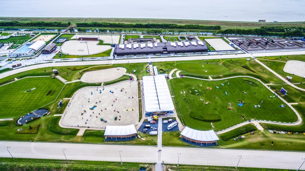 Equestrian complex and grandstand, aerial view