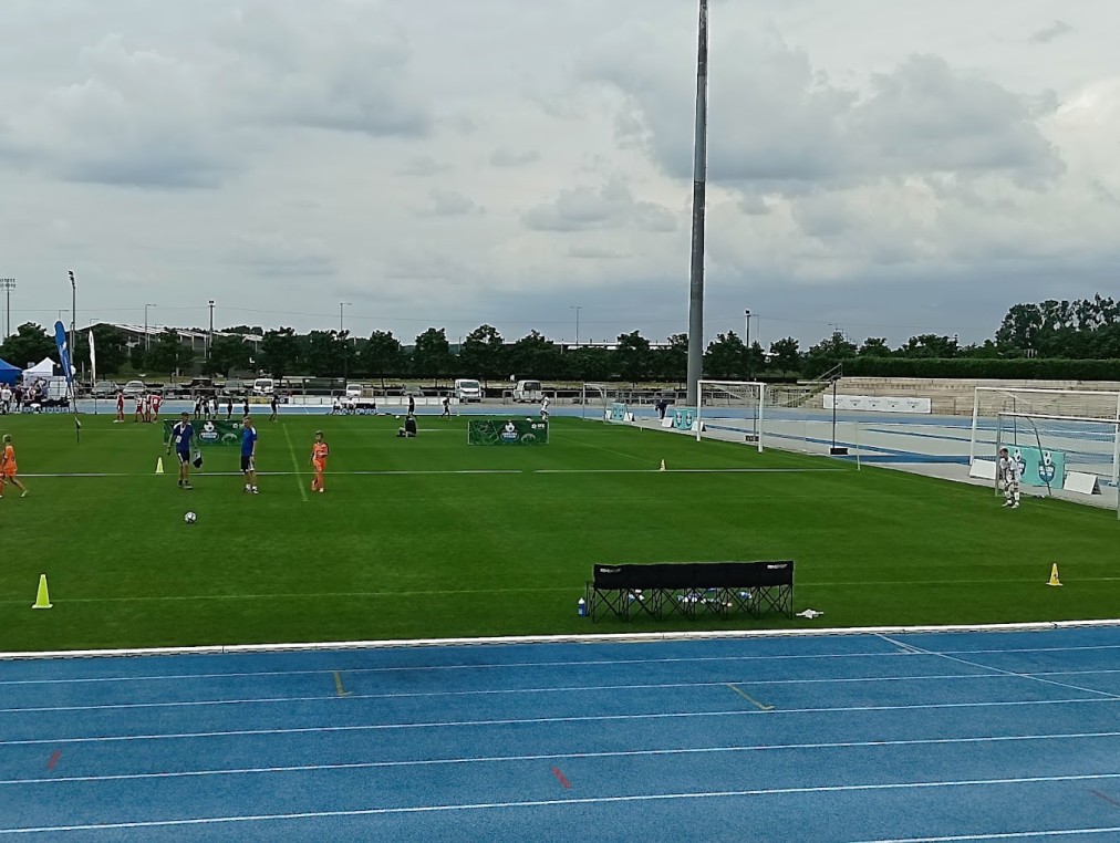 Athletics track with football pitch