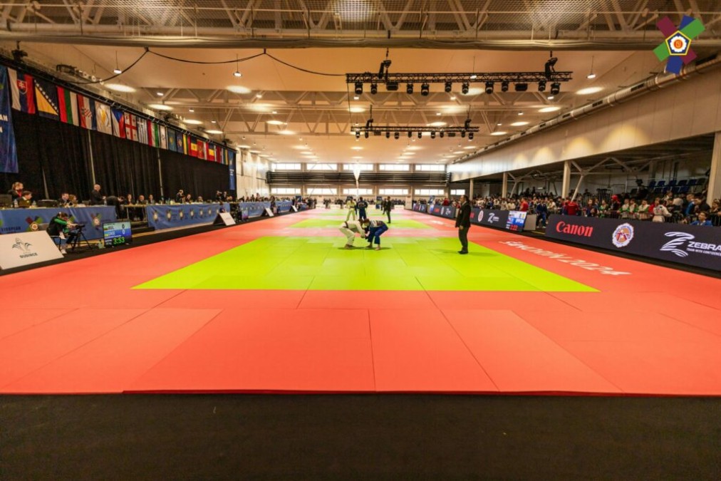 Judo competition on tatami mats