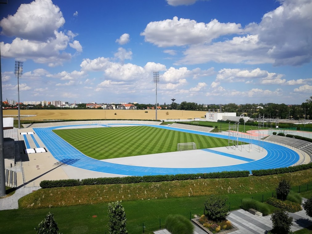 Athletics track encircling a football pitch