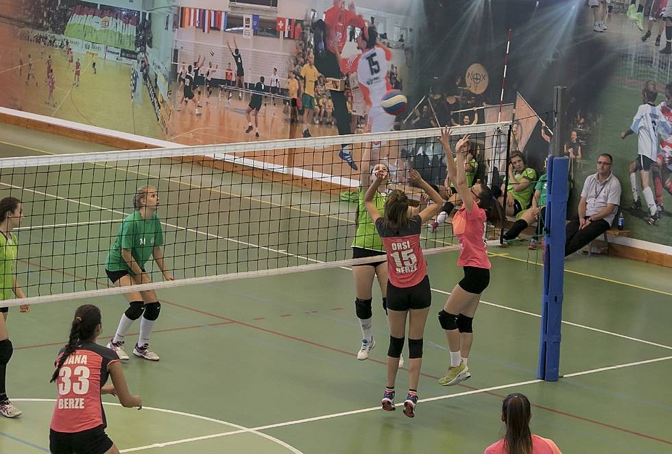 Indoor arena during a volleyball match