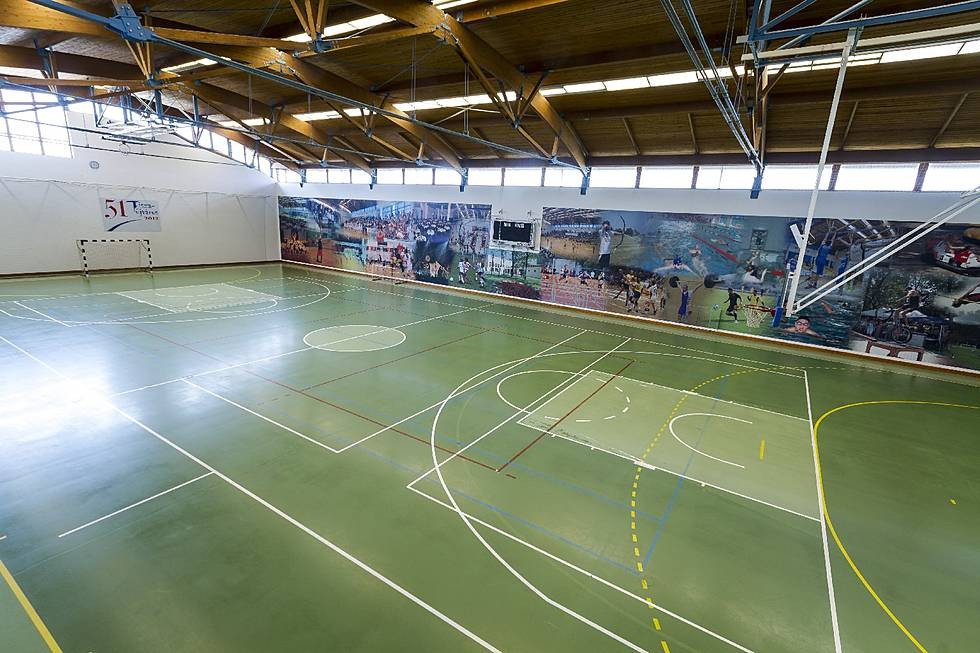 Multi-purpose indoor court with sport murals