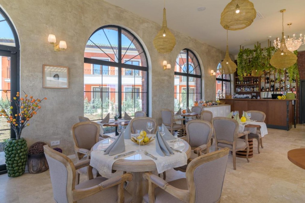 Restaurant interior with bar area
