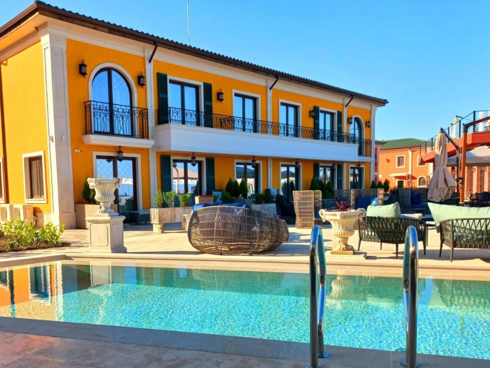 Courtyard pool beside guest building