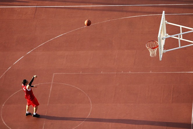 Outdoor basketball court, aerial view