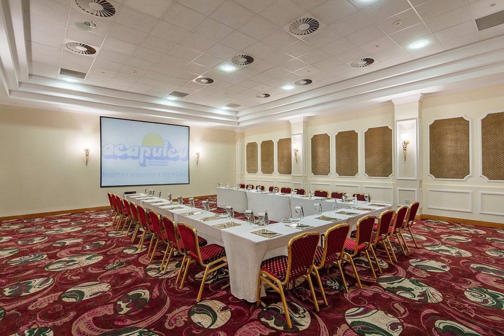 Conference room with U-shaped table setup