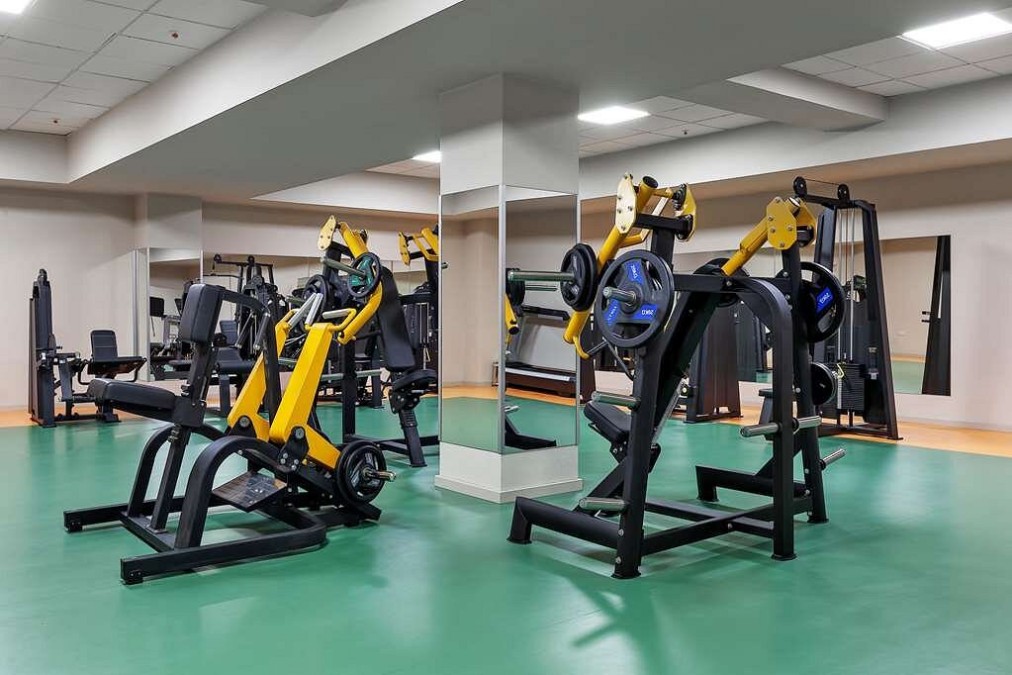Strength training gym with weight machines