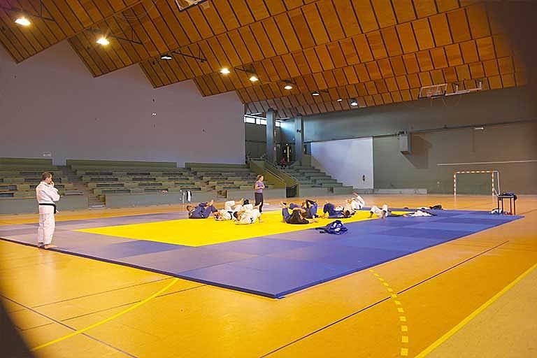 Judo hall with spectator seating
