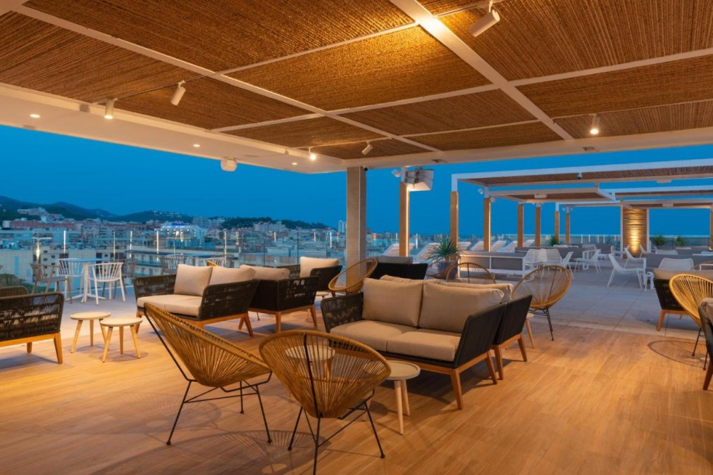 Rooftop lounge terrace at dusk