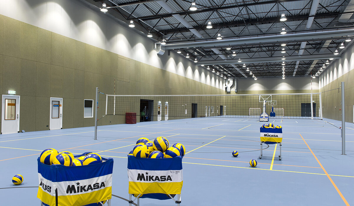 Multi-purpose hall with basketball hoop