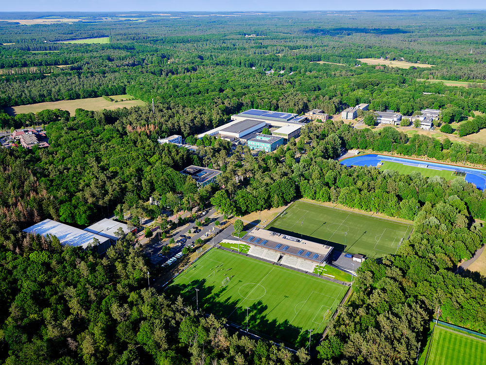 Pitches and athletics track, aerial view