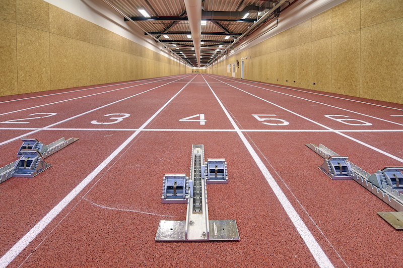 Indoor sprint straight with starting blocks