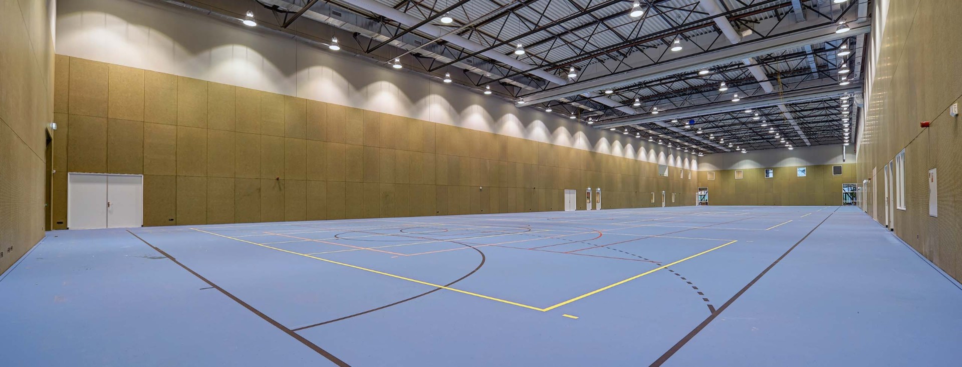 Indoor multi-purpose hall with court markings