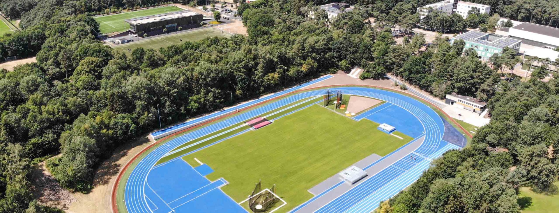 Athletics track and pitches, aerial view