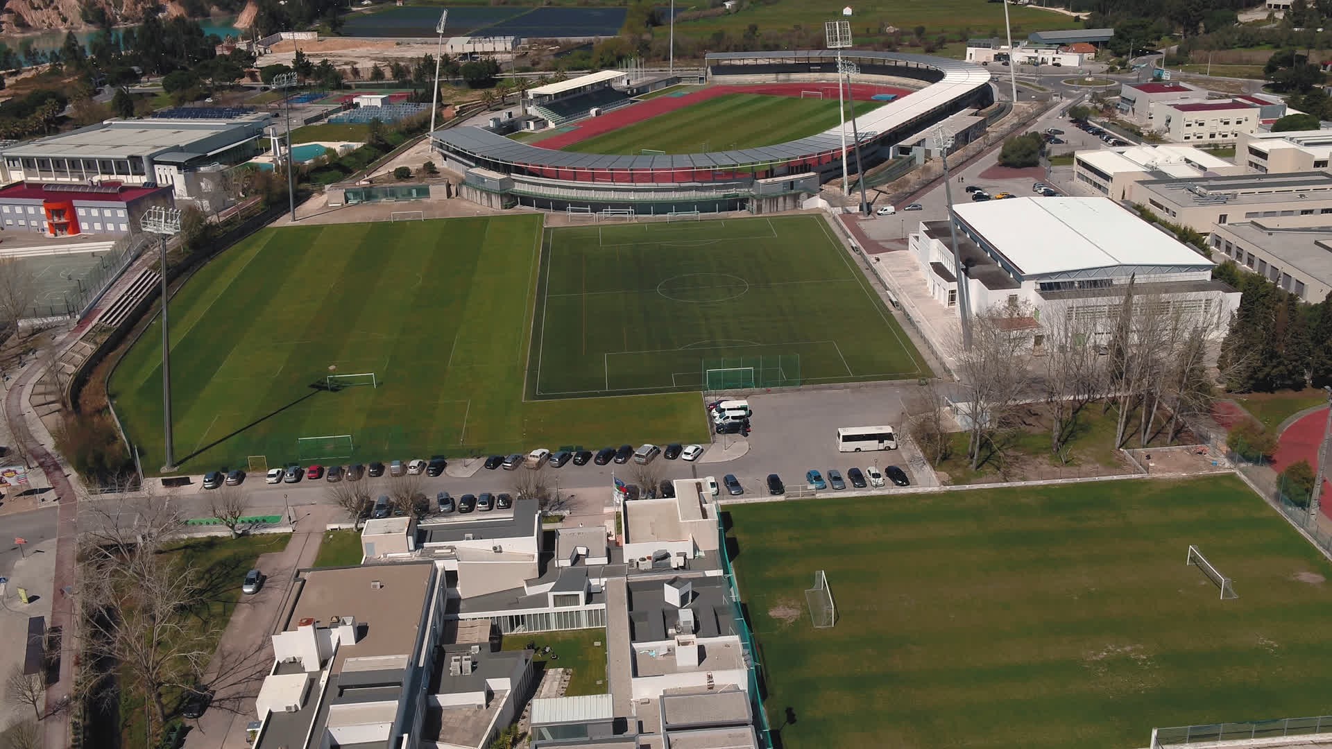 Aerial view of stadium and training pitches