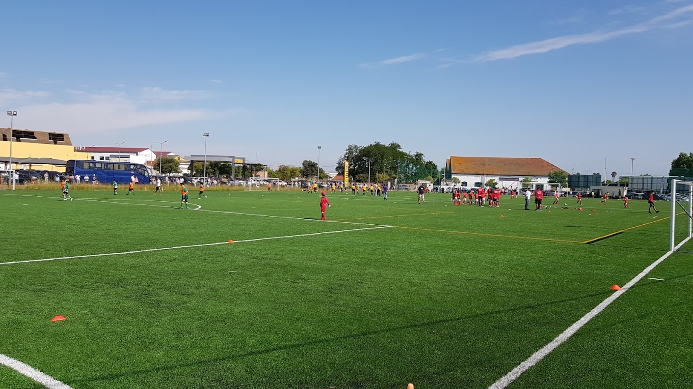 De jeunes joueurs participent à des exercices de football sur un terrain d'entraînement en gazon synthétique.