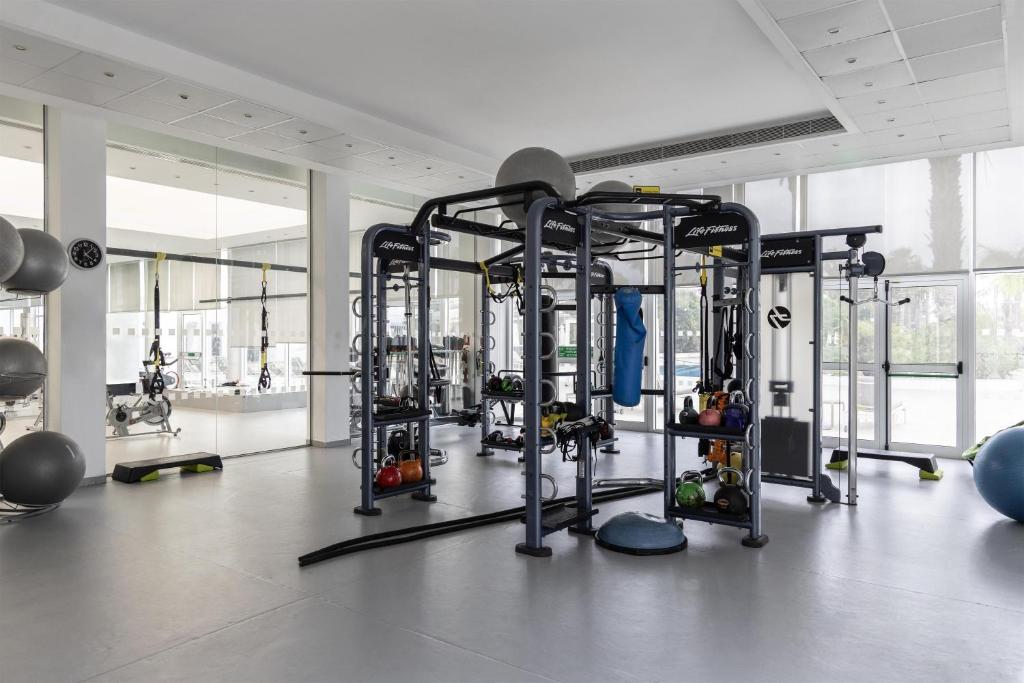 Training gym with functional rig, weights, TRX straps and punching bag.